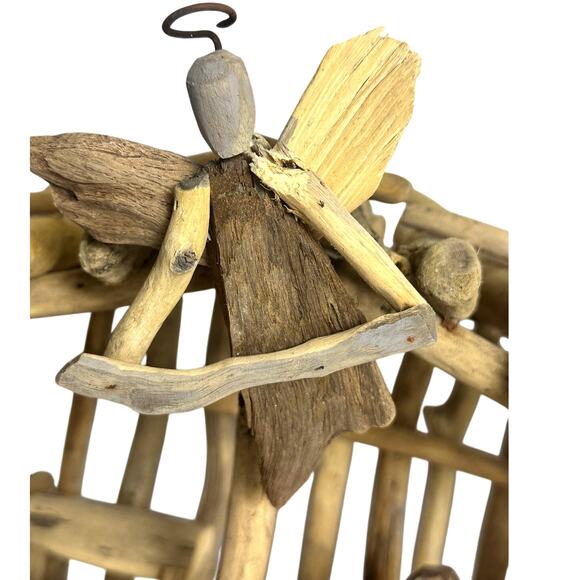 Handcrafted Art Design Driftwood Holy Family Angel 5PC Nativity Manger-Rare Find - Picture 2 of 14